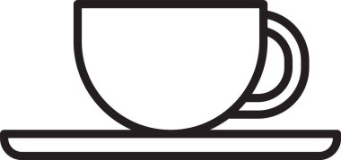 Siyah çizgi kahve fincanı simgesi beyaz arkaplanda izole edilmiş. Çay fincanı. Sıcak içecek kahvesi. Vektör İllüstrasyonu.
