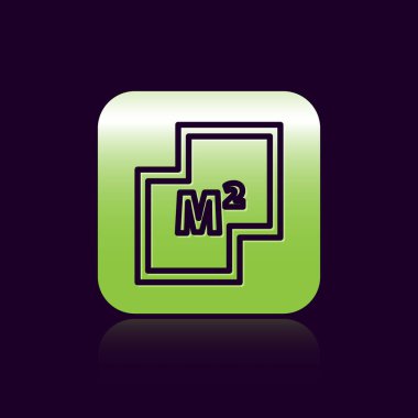 Siyah çizgi ev planı simgesi siyah arkaplanda izole edildi. Yeşil kare düğmesi. Vektör.