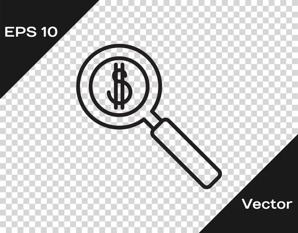 Ligne Noire Verre Grossissant Icône Symbole Dollar Isolé Sur Fond — Image vectorielle