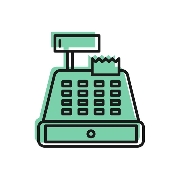Zwarte Lijn Kassa Machine Met Een Controle Pictogram Geïsoleerd Witte — Stockvector