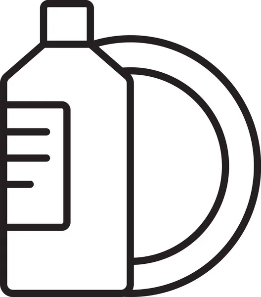 Svart Linje Diskmedel Flaska Och Platta Ikon Isolerad Vit Bakgrund — Stock vektor