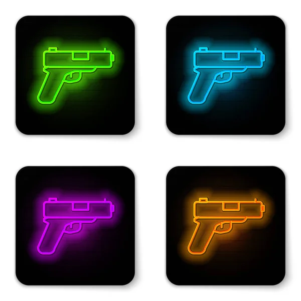 Brillante Línea Neón Pistola Pistola Icono Aislado Sobre Fondo Blanco — Vector de stock