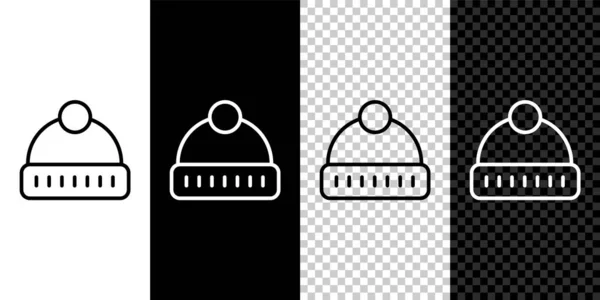 Set Line Winter Hat Icon Isolated Black White Background Vector — Stock Vector