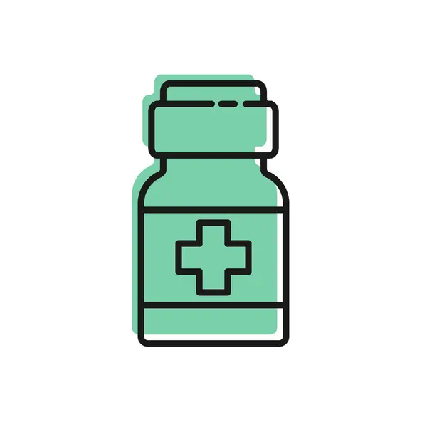 Black Line Medicine Bottle Pills Icon Isolated White Background Medical — Stock Vector