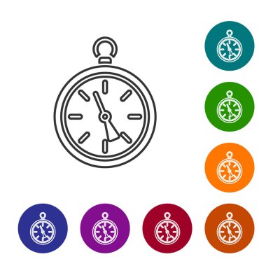 Siyah çizgi pusula simgesi beyaz arkaplanda izole edildi. Rüzgâr yön bulma sembolü. Rüzgar gül işareti. Simgeleri renk daire düğmelerine ayarla. Vektör İllüstrasyonu.