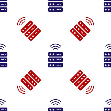 Mavi ve kırmızı Akıllı Sunucu, Data, Web Sunucu simgesi beyaz arkaplanda izole edilmiş kusursuz desen. İnternet kavramının kablosuz bağlantısı. Vektör.