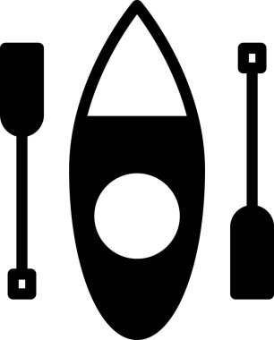 Siyah kano ve kürek simgesi beyaz arkaplanda izole edildi. Balıkçılık ve turizm için kano. Açık hava aktiviteleri. Vektör.