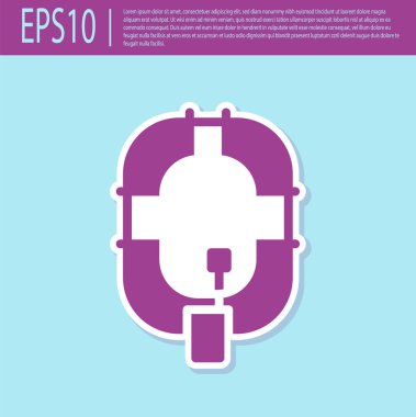 Retro mor şişirilebilir tekne simgesi turkuaz arka planda izole edildi. Rafting teknesi. Su sporları, ekstrem sporlar, tatil, tatil. Vektör.