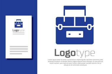 Mavi kasa ya da bocalayanlar için kutu kutusu ve beyaz arka planda izole edilmiş balıkçılık ekipmanları ikonu. Balık oltası. Logo tasarım şablonu elemanı. Vektör.