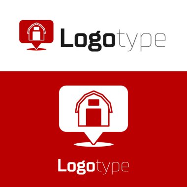 Kırmızı Konum çiftlik evi simgesi beyaz arka planda izole edildi. Logo tasarım şablonu elemanı. Vektör.