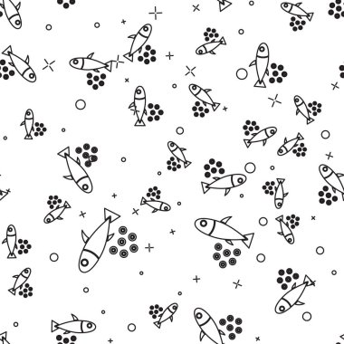 Havyar ikonlu siyah çizgi balığı beyaz arka planda izole edilmiş pürüzsüz desen. Vektör..