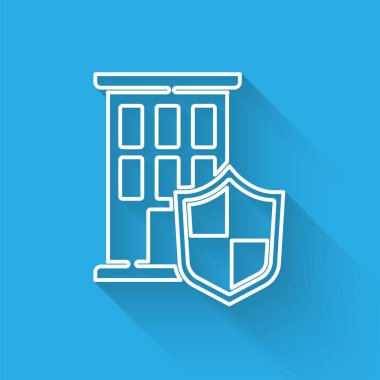 Beyaz Saray, uzun gölgeli bir simge ile izole edildi. Sigorta konsepti. Güvenlik, güvenlik, koruma, konsept koruma. Vektör..