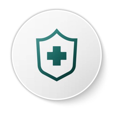 Yeşil Sağlık sigortası ikonu beyaz arka planda izole edildi. Hasta koruması. Güvenlik, güvenlik, koruma, konsept koruma. Beyaz daire düğmesi. Vektör..