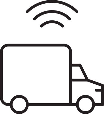 Beyaz arka planda kablosuz bağlantı ikonu olan akıllı kargo kamyonu aracı. Vektör.