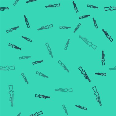 Siyah çizgi Shotgun ikonu yeşil arka planda kusursuz desen izole etti. Avcı silahı. Vektör.