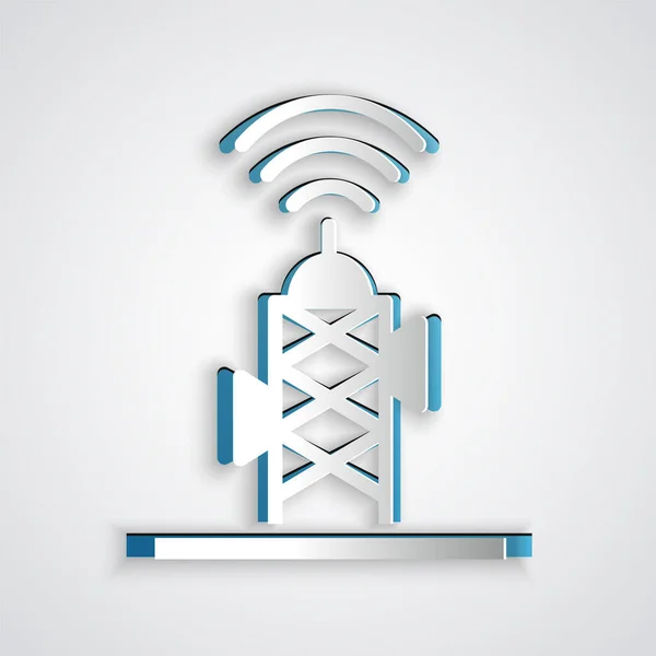 Papier Découpé Icône Antenne Sans Fil Isolé Sur Fond Gris — Image vectorielle