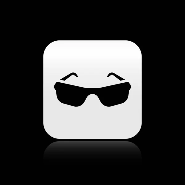 黒の背景に隔離された黒メガネのアイコン メガネフレームのシンボル 銀四角形のボタン ベクトル — ストックベクタ