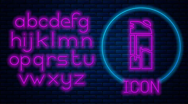 Leuchtende Leuchtfeuerzeug Symbol Isoliert Auf Backsteinwand Hintergrund Neonlicht Alphabet Vektor — Stockvektor