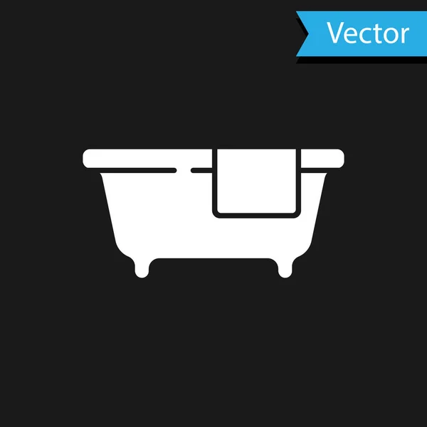 Weiße Badewanne Symbol Isoliert Auf Schwarzem Hintergrund Vektor — Stockvektor