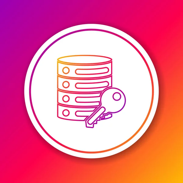 Renk arkaplanında anahtar simgesi izole edilmiş renkli sunucu güvenliği. Güvenlik, güvenlik, koruma kavramı. Çember beyaz düğme. Vektör.