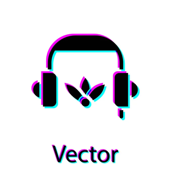 Black Headphones Meditation Icon Isolated White Background Vector — Stock Vector