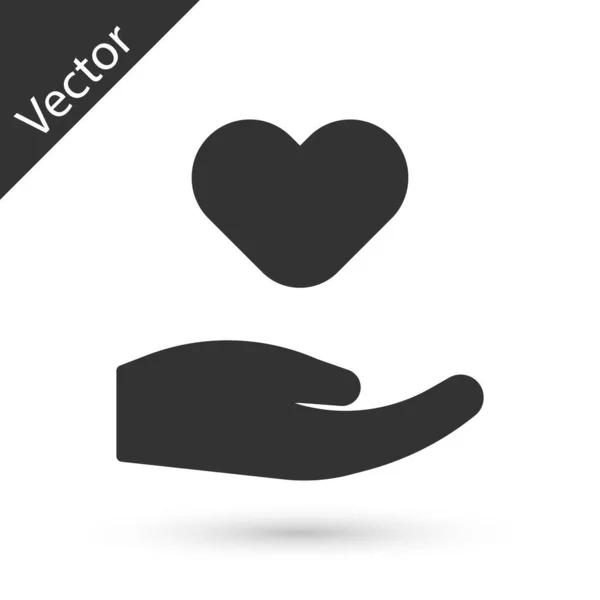 Grey Heart Hand Icon Isolated White Background Hand Giving Love — Stock Vector