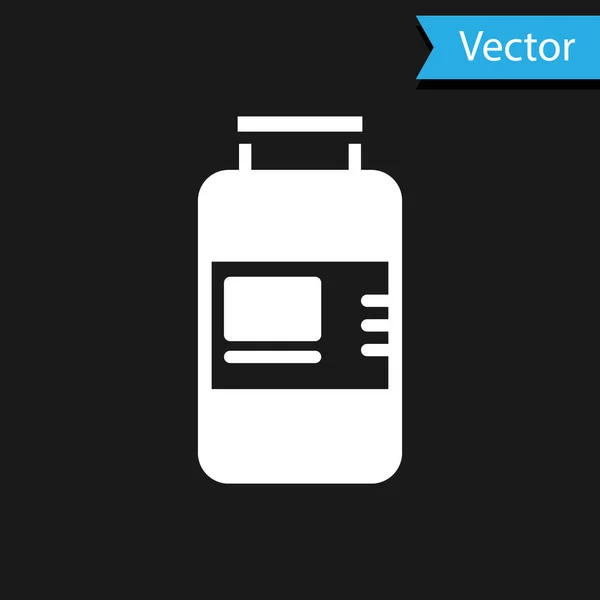 Weißes Collagen Serum Und Vitamin Icon Auf Schwarzem Hintergrund Isoliert — Stockvektor