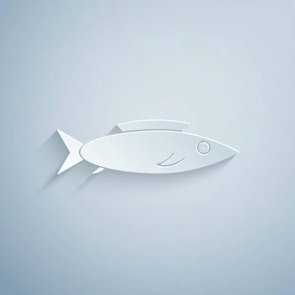 Corte Papel Icono Pescado Aislado Sobre Fondo Gris Estilo Arte — Vector de stock