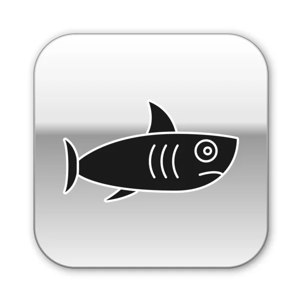 Ícone Tubarão Preto Isolado Fundo Branco Botão Quadrado Prata Vetor —  Vetores de Stock