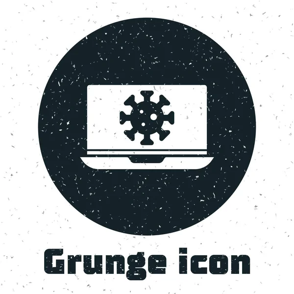 Grunge Virus Statistiken Auf Laptop Symbol Isoliert Auf Weißem Hintergrund — Stockvektor