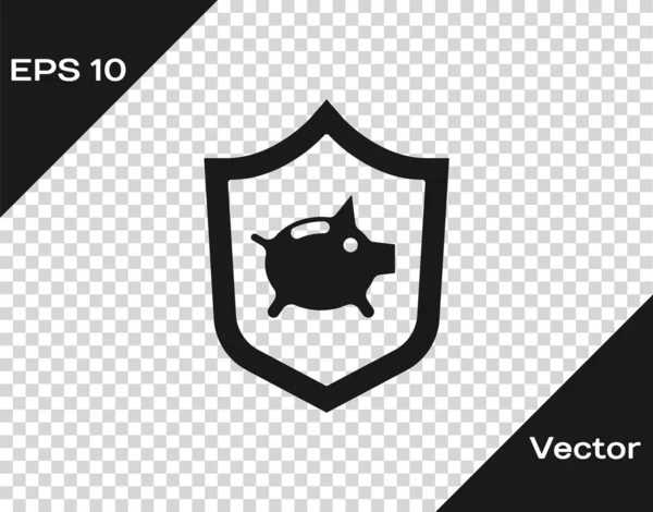 Hucha Negra Con Icono Escudo Aislado Sobre Fondo Transparente Ahorro — Vector de stock