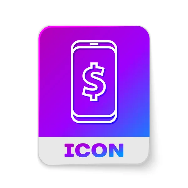 Bílá Čára Smartphone Ikonou Symbol Dolaru Izolované Bílém Pozadí Online — Stockový vektor