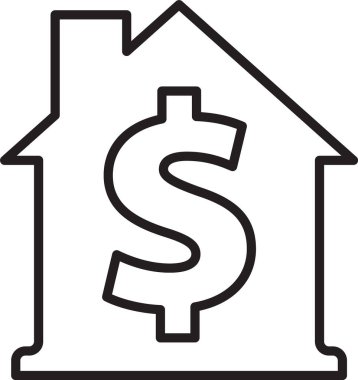 Beyaz arka planda dolar sembolü olan siyah çizgi evi. Ev ve para. Emlak konsepti. Vektör.