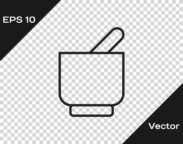 Línea Negra Icono Mortero Mortero Aislado Sobre Fondo Transparente Vector — Vector de stock