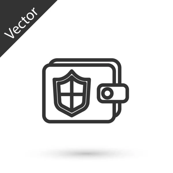 Línea Gris Monedero Dinero Con Icono Escudo Aislado Sobre Fondo — Vector de stock