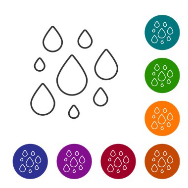 Siyah çizgi su bırakma simgesi beyaz arkaplanda izole edildi. Simgeleri renk daire düğmelerine ayarla. Vektör İllüstrasyonu