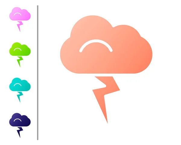 Icona Coral Storm isolata su sfondo bianco. Nuvole e fulmini. Icona meteo della tempesta. Imposta icone a colori. Illustrazione vettoriale — Vettoriale Stock