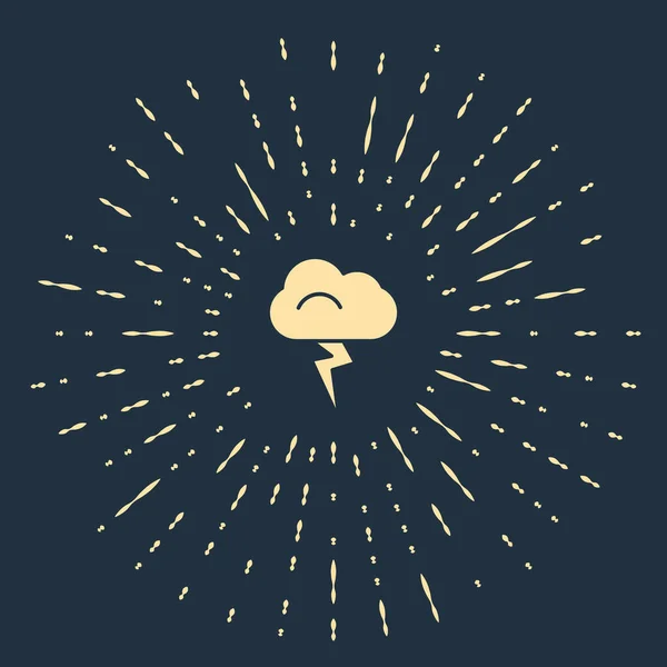 Icône Tempête beige isolée sur fond bleu. Nuage et éclair signe. Icône météo de la tempête. Cercle abstrait points aléatoires. Illustration vectorielle — Image vectorielle