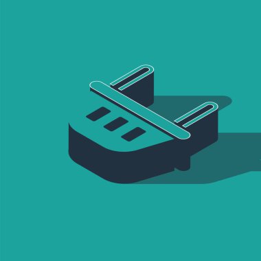 Isometric Alışveriş Sepeti simgesi yeşil arka planda izole edildi. Yiyecek dükkanı, süpermarket. Vektör İllüstrasyonu