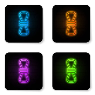 Parlayan neon tırmanıcı halat simgesi beyaz arkaplanda izole edildi. Olağanüstü bir spor. Spor malzemeleri. Siyah kare düğme. Vektör İllüstrasyonu