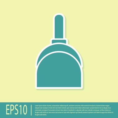 Sarı arkaplanda yeşil faraş simgesi izole edildi. Temizlik işleri. Vektör İllüstrasyonu