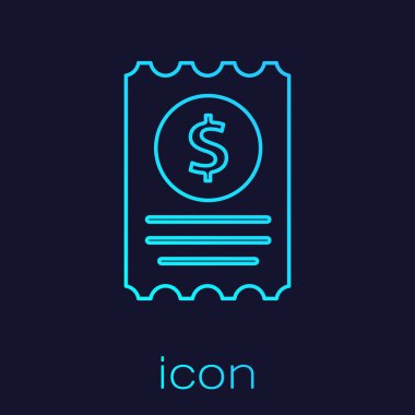 Turkuaz hat kağıt kontrolü ve mali kontrol ikonu mavi arka planda izole edildi. Kağıt baskı çeki, makbuz ya da fatura. Vektör İllüstrasyonu