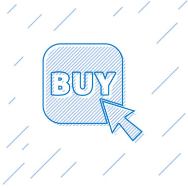 Mavi çizgi Buy düğmesi simgesi beyaz arkaplanda izole edildi. Vektör İllüstrasyonu