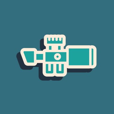 Yeşil Keskin Nişancı görsel ikonu yeşil arka planda izole edildi. Keskin nişancı dürbünü. Uzun gölge tarzı. Vektör