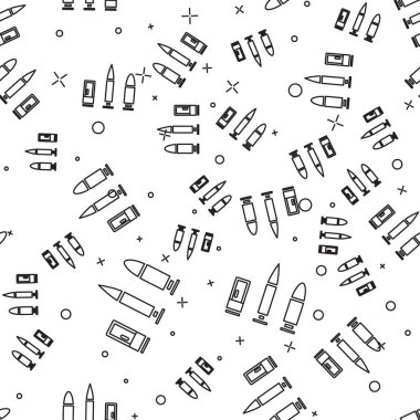Siyah çizgi kurşun ve kartuş simgesi beyaz arkaplandaki kusursuz deseni izole etti. Vektör