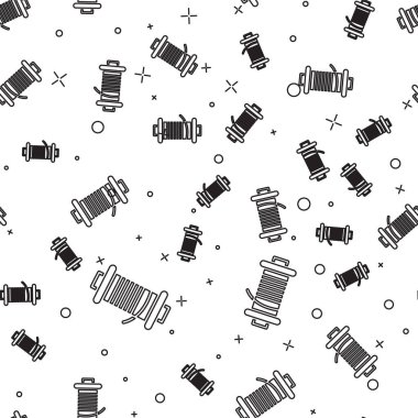 Balıkçılık ikonu için siyah halat makarası beyaz arka planda izole edilmiş pürüzsüz desen. Balık bobini. Balık oltası. Vektör