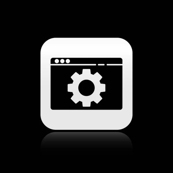 Černá ikona nastavení prohlížeče izolovaná na černém pozadí. Nastavení, servis, údržba, oprava, oprava. Stříbrný knoflík. Vektorová ilustrace — Stockový vektor