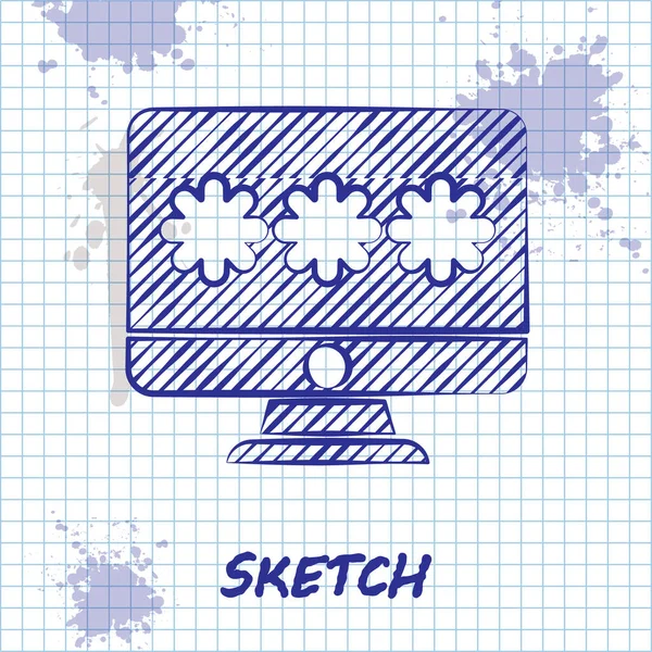 Sketch line Monitor con icona di notifica password isolata su sfondo bianco. Sicurezza, accesso personale, autorizzazione utente, modulo di accesso. Illustrazione vettoriale — Vettoriale Stock