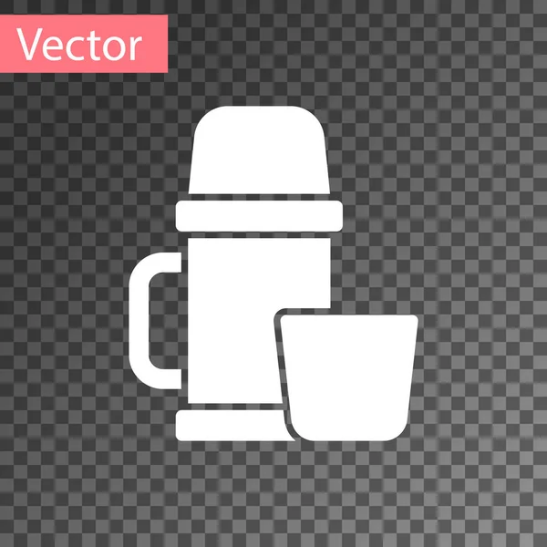 White Thermos container și pictograma cupei izolate pe fundal transparent. Pictograma balonului termic. Echipament de camping și drumeții. Vector Illustration — Vector de stoc