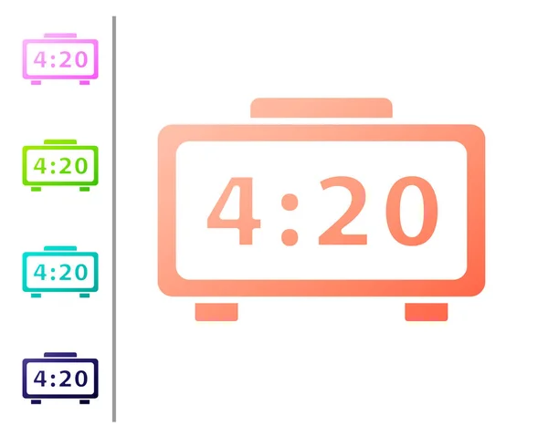 Coral Digital будильник значок изолирован на белом фоне. Электронный часы будильник. Значок времени. Задайте цвет. Векторная миграция — стоковый вектор